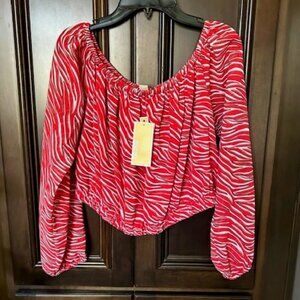 Michael Michael Kors Woven Mod Zebra Print Off-the-Shoulder Long Sleeve Blouse